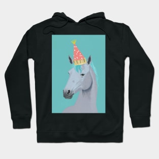 Horse with Party Hat Portrait - David Hockney Style Artwork Hoodie